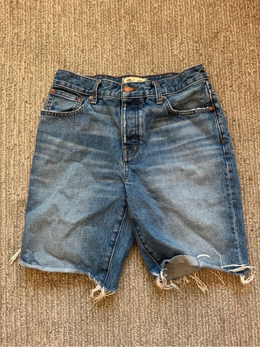 Madewell The Perfect Vintage Long Denim Shorts Size 24 High Rise Raw Hem